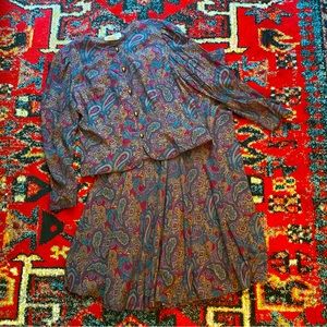 Vintage Maggie London 2 piece paisley Whimsigoth dark academia maxi skirt set